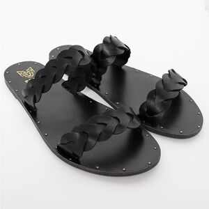Beast Fashion Womens Braided Vegan Leather Slide Sandals Size 7.5 Black Studded